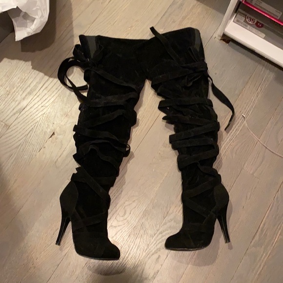 Shoe Dazzle Shoes - Women’s crisscross over the knee boots